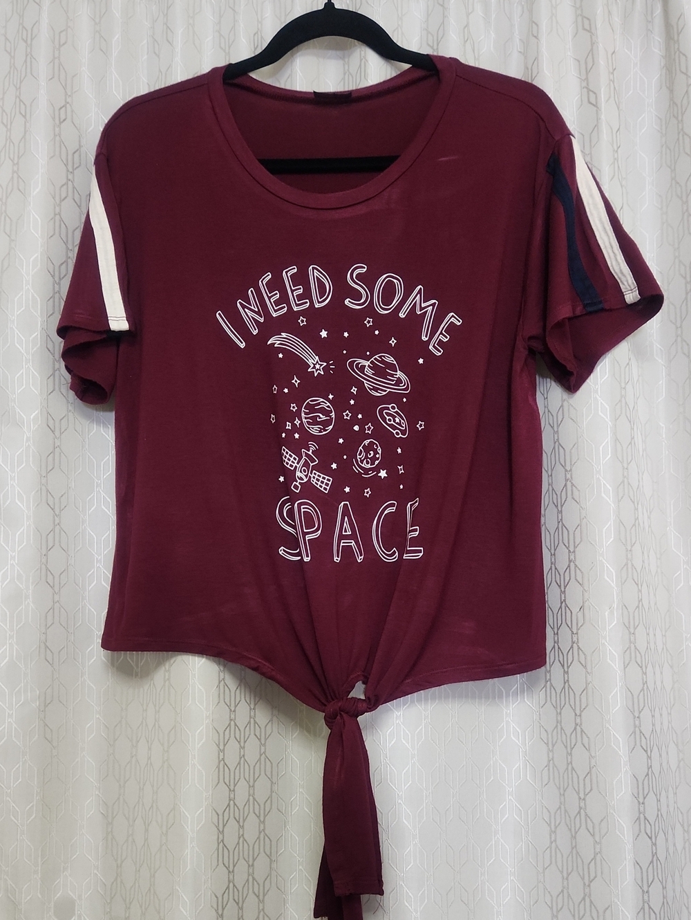 Graphic Tie-Front Tee - 'I Need Some Space' in Burgundy